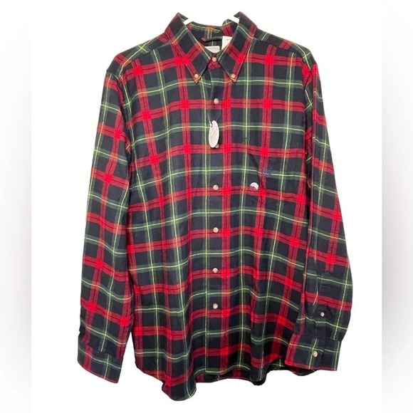 Chaps Brushed Flannel Shirt Performance Lightweight Mens Size Medium Green Plaid - Picture 1 of 9